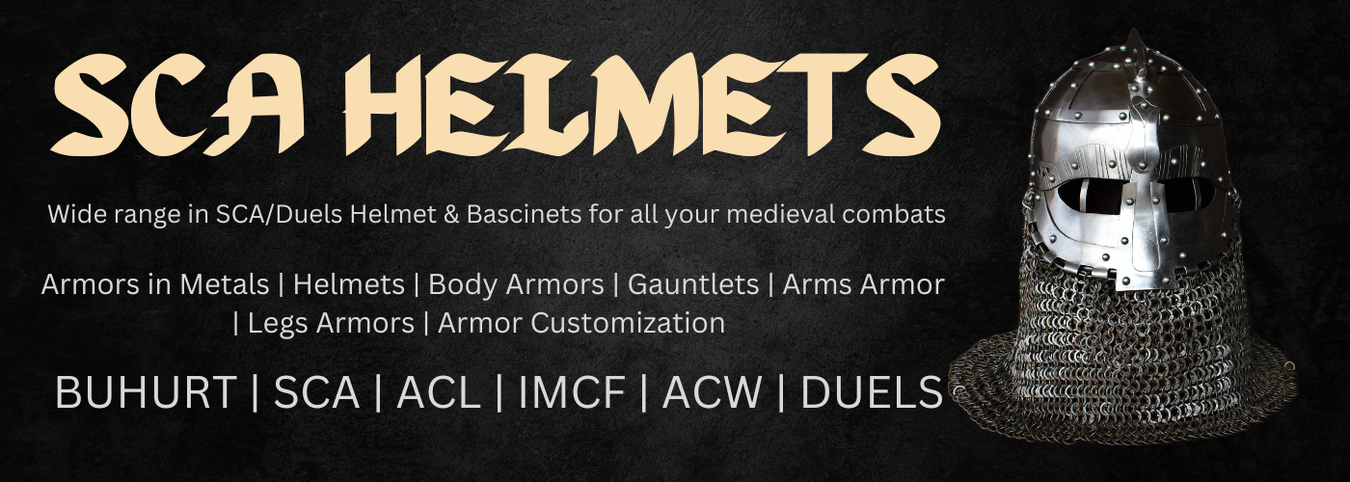 “SCA approved medieval helmet for reenactment and battle sports”