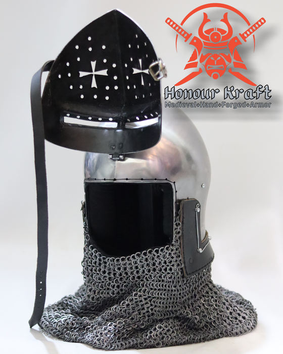 Professional grade Klappvisor helmet for HMB pro fighters

Tempered steel bascinet with Klappvisor for full contact combat