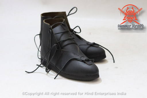 Black medieval combat boots for buhurt and reenactment