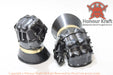 tournament blackened plate mitten gauntlets
battle-ready black steel hand protection