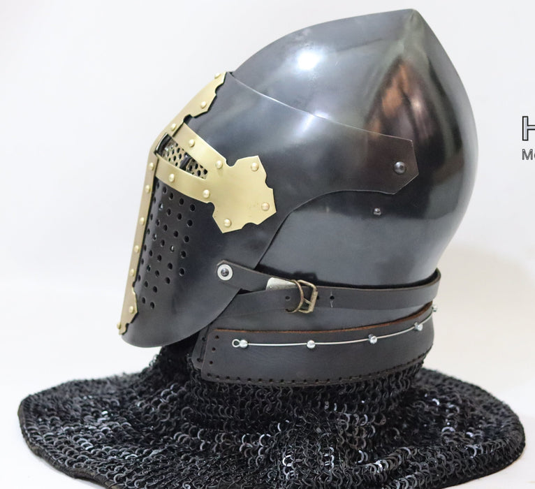 ROA buhurt helmet with padded liner
Reinforced ROA  medieval combat helmet
Battle ready ROA helmet for heavy fighting
