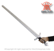 Hand forged English medieval sword with high carbon steel blade, full tang construction, leather wrapped grip suitable for buhurt, reenactment, and display.