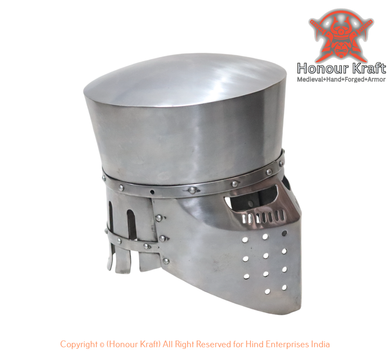Authentic Crusaders Templar helmet with reinforced flat top