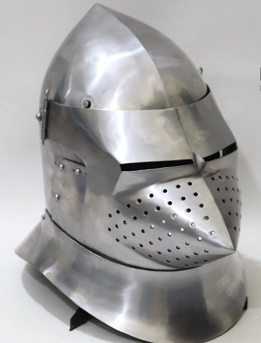 reenactment helmets, medieval armor, SCA helmets, HEMA gear, LARP armor, Viking helmets, historical reenactment, closed armet, houndskull helmet, battle-ready armor, medieval combat, handcrafted helmets, 16-gauge steel armor, 18-gauge stainless steel,
