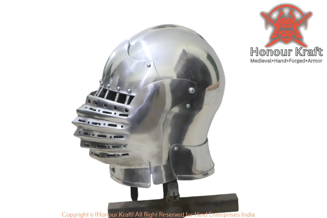 battle ready tempered steel sallet helmet
reenactment style medieval sallet for full contact