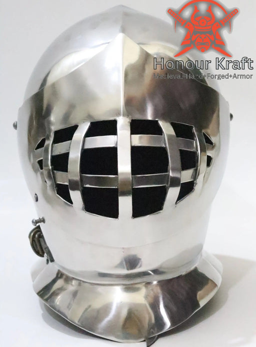 Custom steel bascinet helmet for medieval fighting