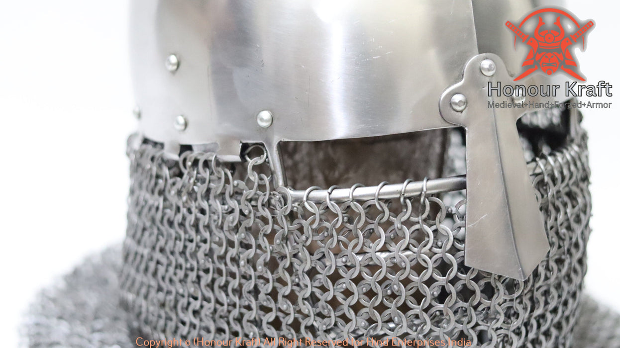 Polished mild steel Norman nasal helmet for full contact reenactment
