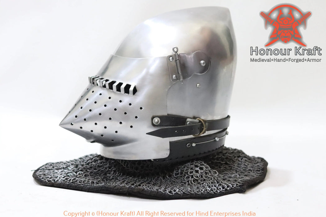 tempered steel bascinet helmet for buhurt

mild steel french bascinet houndskull
