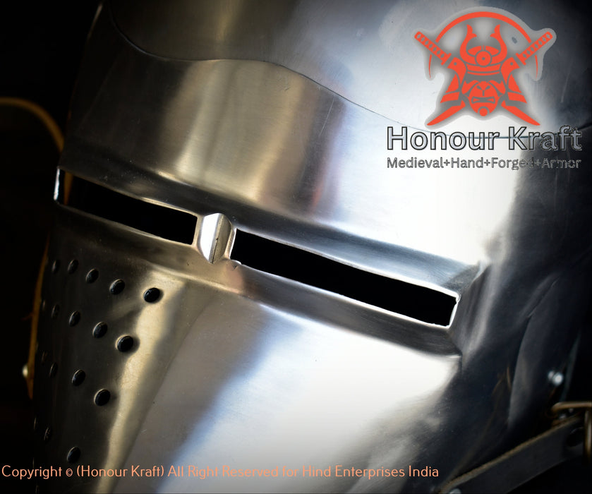 Steel Medieval Houndskull Helmet replica with visored face protection for collectors and reenactors.