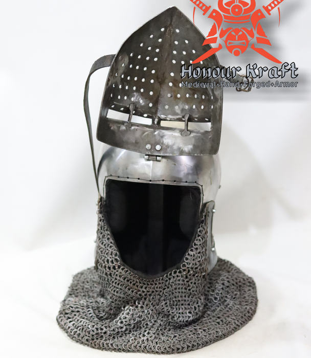 Historical German bascinet Klappvisor helmet for reenactments

Professional grade Klappvisor helmet for HMB pro fighters