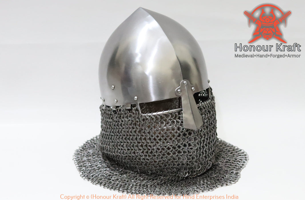 Early medieval Norman conical helmet with integrated combat grill visor