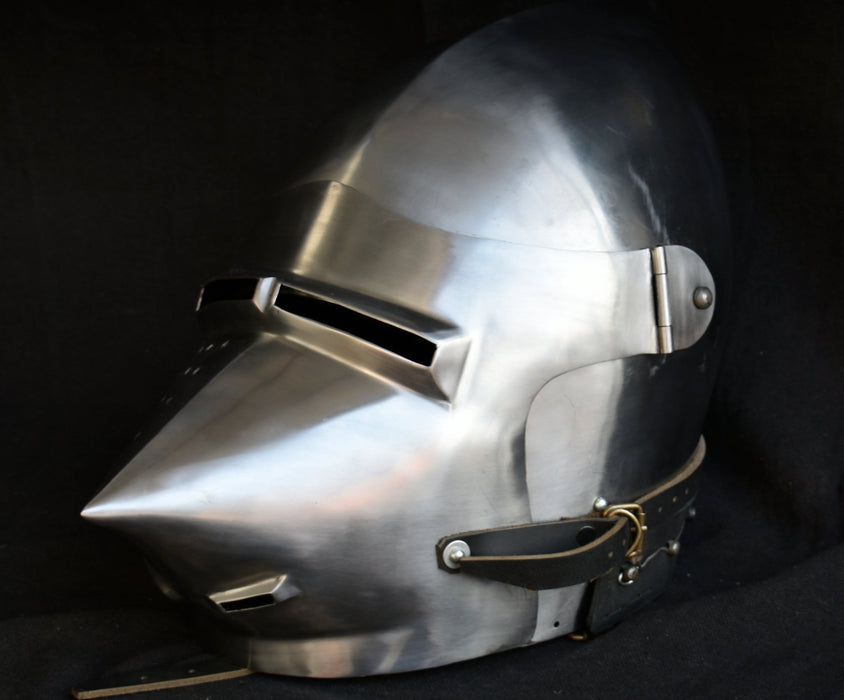 Handcrafted Medieval Houndskull Helmet Armor made from steel for LARP, SCA, HEMA, and historical reenactment.