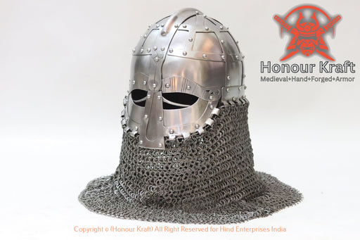 Authentic Vendel era Oland spectacle helmet with chainmail aventail