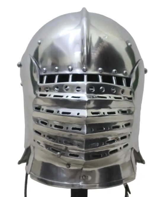 custom made sallet bascinet with interlocking plates
strong steel sallet helmet for armored combat