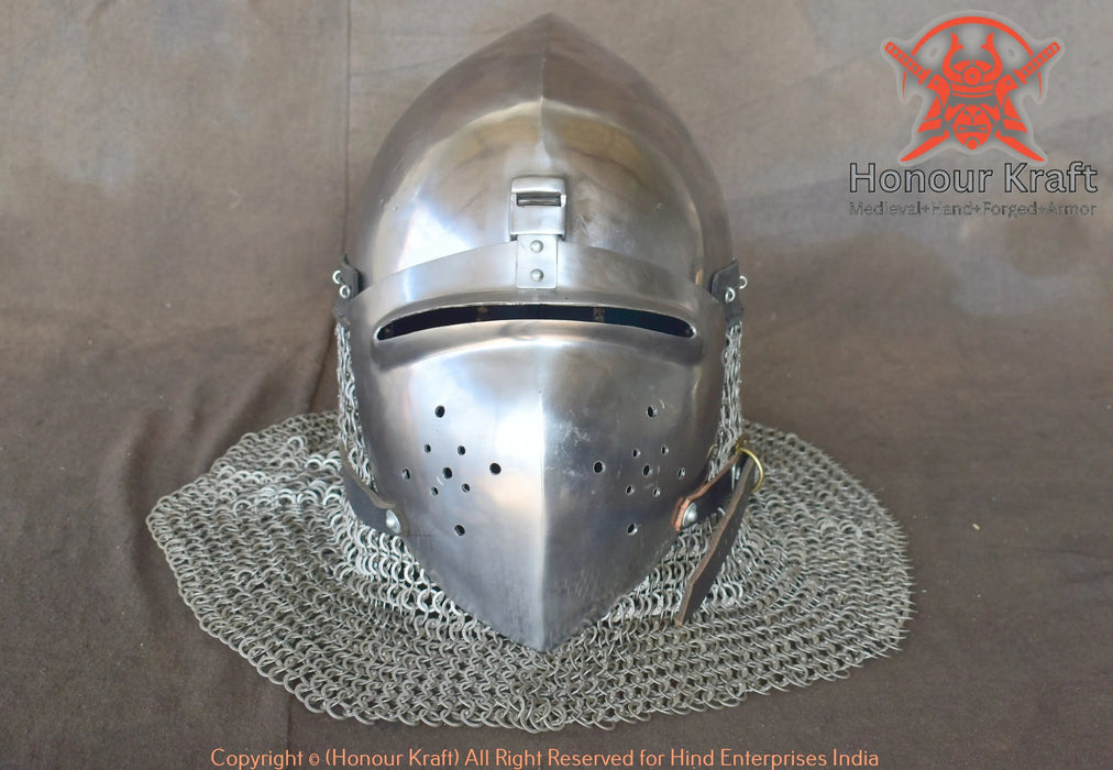 armor motorcycle helmet design Cervelle SCA Helmet armor combat for reenactment medieval armor Mild steel 14 gauge / Do not Add Liner & chainmail Aventail / Make to order 2X-Large