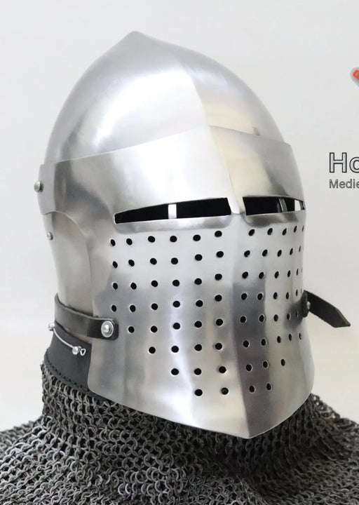 Buhurt helmet, Medieval combat helmet, SCA helmet ,Steel battle helmet, Full-contact helmet, HMB helmet, Reenactment helmet, Bascinet helmet, Medieval steel helmet, Knight helmet, Armored combat helmet, MMA helmet, Visored helmet, Combat-ready helmet, Historical helmet