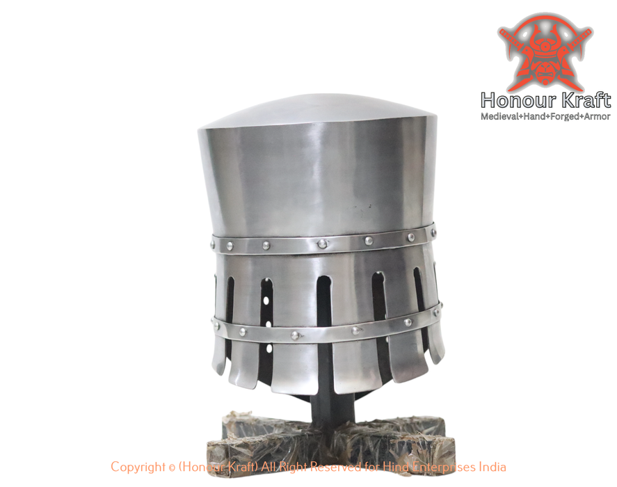 Functional Templar Great Helm with historical ventilation holes.