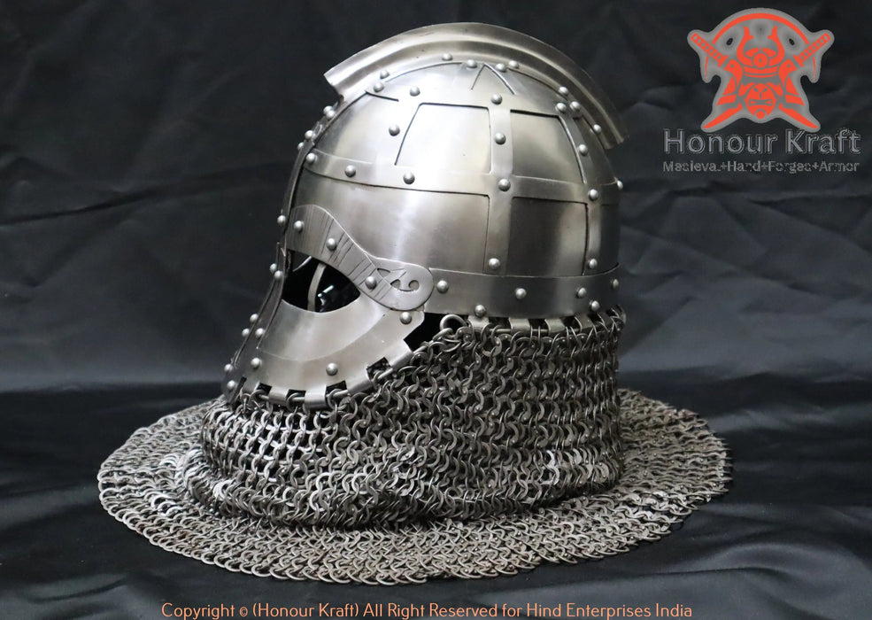 Mirror finish Iranian armor helmet for HMB and historical medieval reenactment.