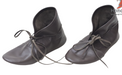 Pair of gray leather shoes with laces on a white background, branded 'Honour Craft'.