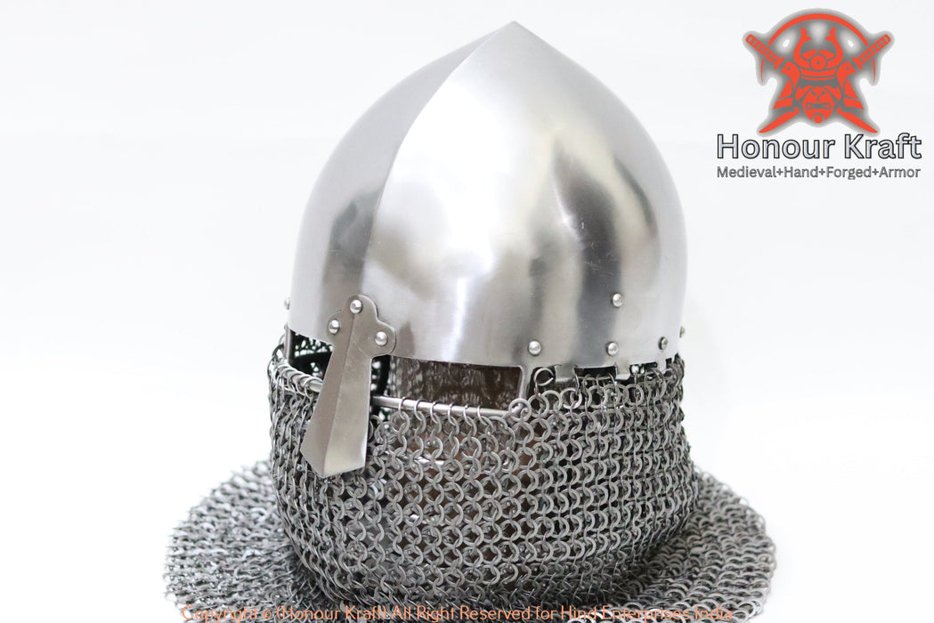 Functional 14G steel Viking nasal helmet with reinforced bar grill