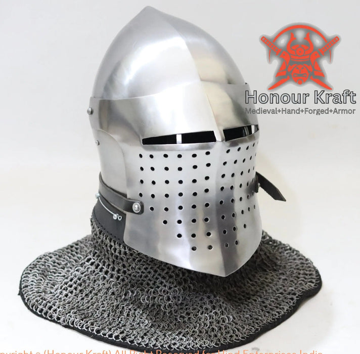 Perforated visor spoleto bascinet helmet for armored combat
