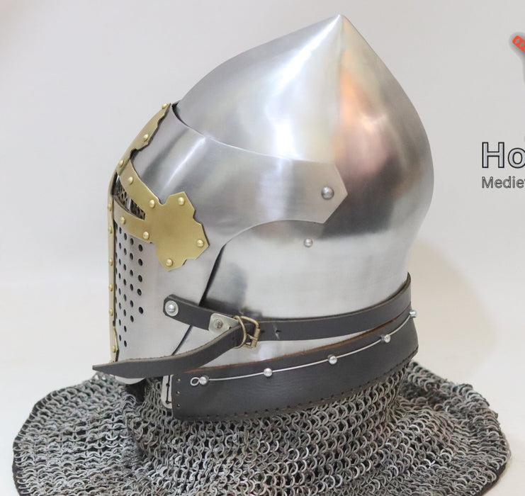 Battle-ready ROA helmet for professional fighters

Strong reinforced ROA helmet for HMB battles

Medieval combat ROA helmet handcrafted steel
