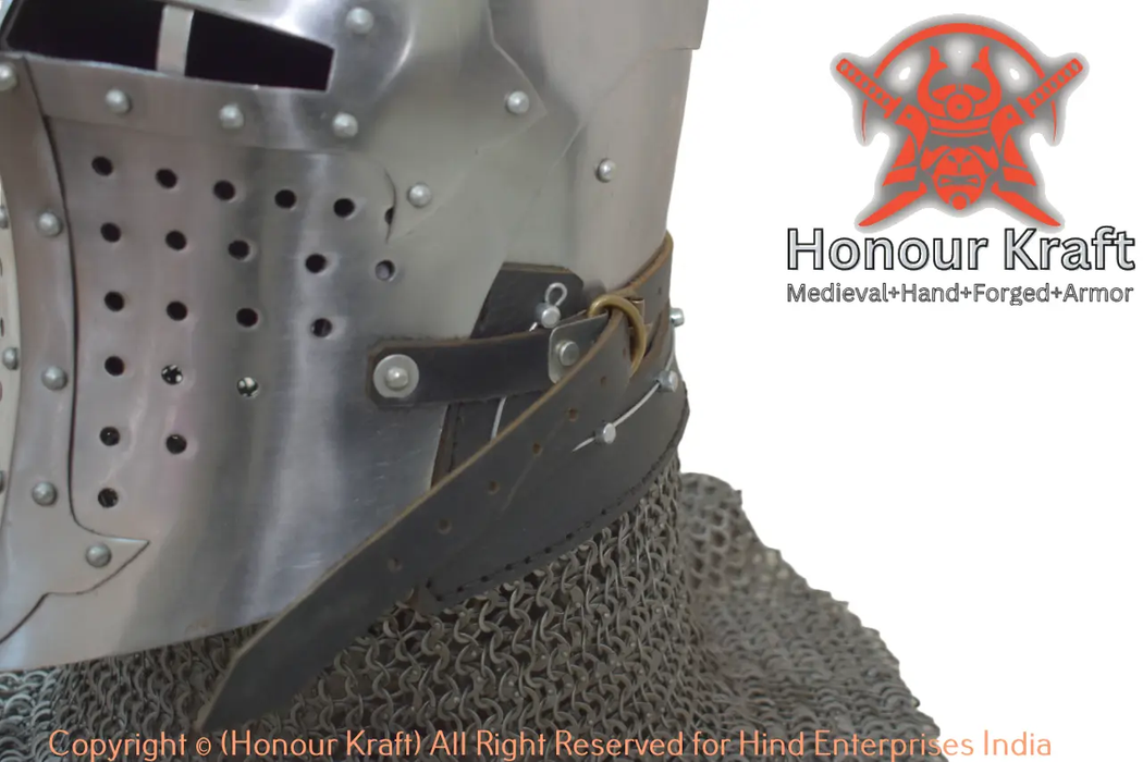 ROA helmet with optional chainmail aventail
Custom sized ROA helmet for medieval combat