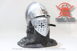 Medieval steel bascinet with Klappvisor visor for SCA heavy list

ACL approved Klappvisor helmet for armored combat sports