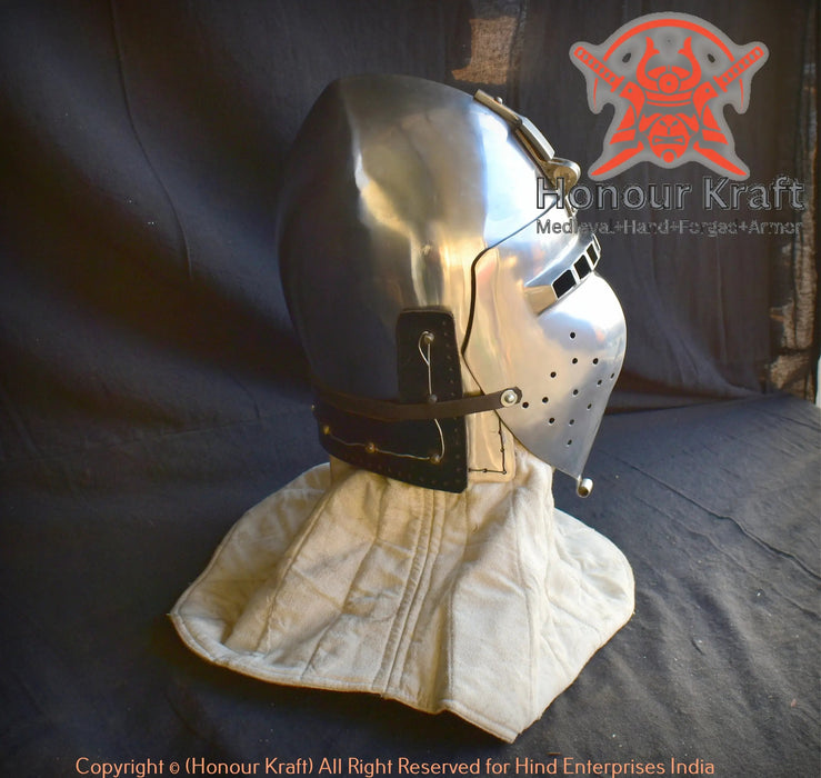 custom made klappvisor german bascinet for medieval combat sports

tempered steel german bascinet helmet for HMB and ACL fighting