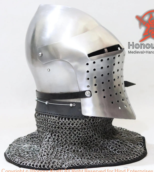 Medieval italian spoleto bascinet helmet made from steel