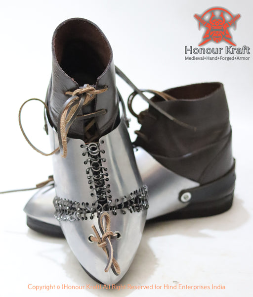 steel sabatons for HMB medieval combat
SCA medieval steel sabaton foot armor