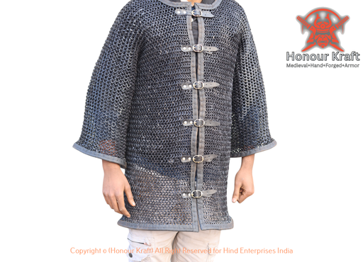 european 4 in 1 chainmail haubergeon steel armor