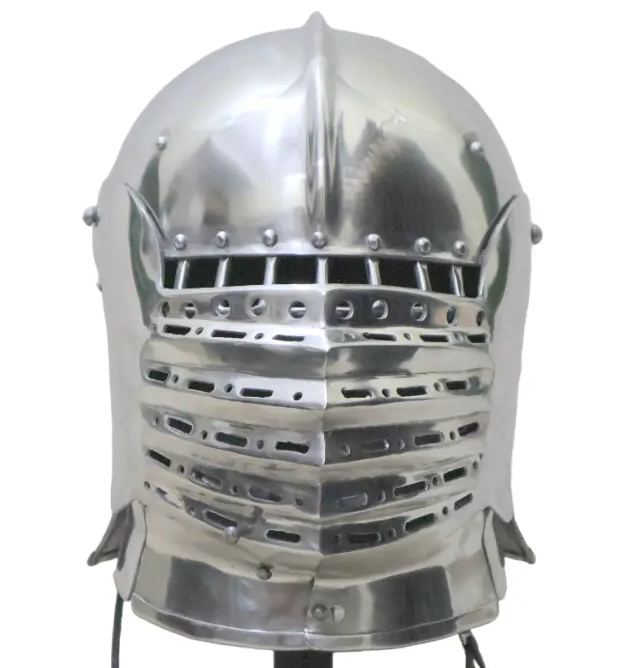 close face medieval bascinet with interlocking visor
full contact steel helmet for HMB and IMCF tournaments