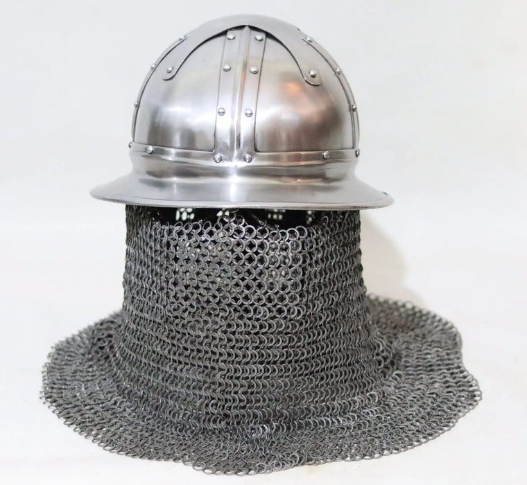 tournament grade medieval varangian helmet

heavy duty steel varangian helmet for IMCF fighting

custom fitting varangian armor helmet for battle