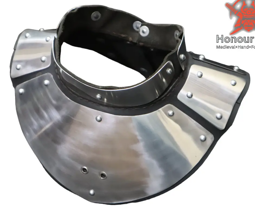ACL and IMCF legal leather neck gorget armor Medieval knight leather and steel neck gorget