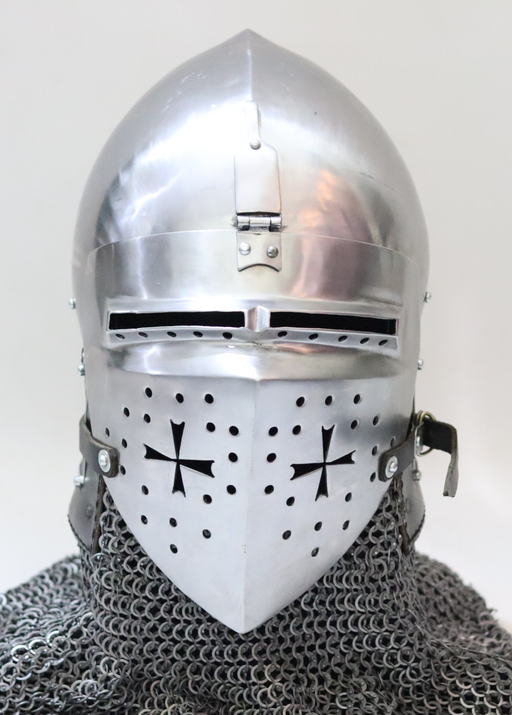 German Klappvisor bascinet helmet for Buhurt full contact combat

14th century Nuremberg Klappvisor helmet for HMB fighters