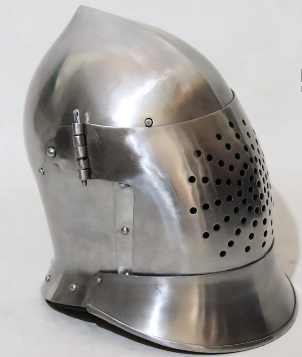 Hand-forged medieval great bascinet armor helmet used for HMB and buhurt tournaments with custom sizing