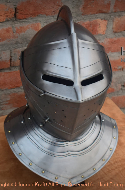 reenactment helmets, medieval armor, SCA helmets, HEMA gear, LARP armor, Viking helmets, historical reenactment, closed armet,