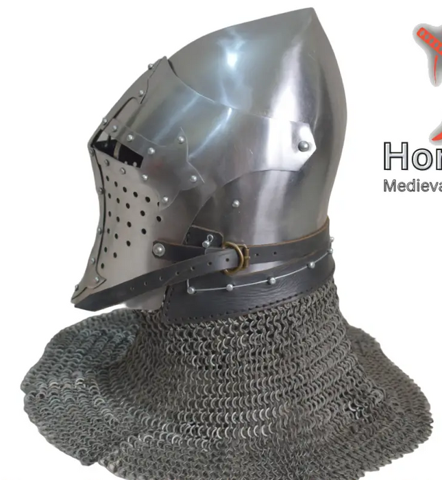 Stainless ROA helmet for SCA heavy list combat
Mirror finish ROA helmet for medieval battles
Blackened finish ROA helmet handcrafted