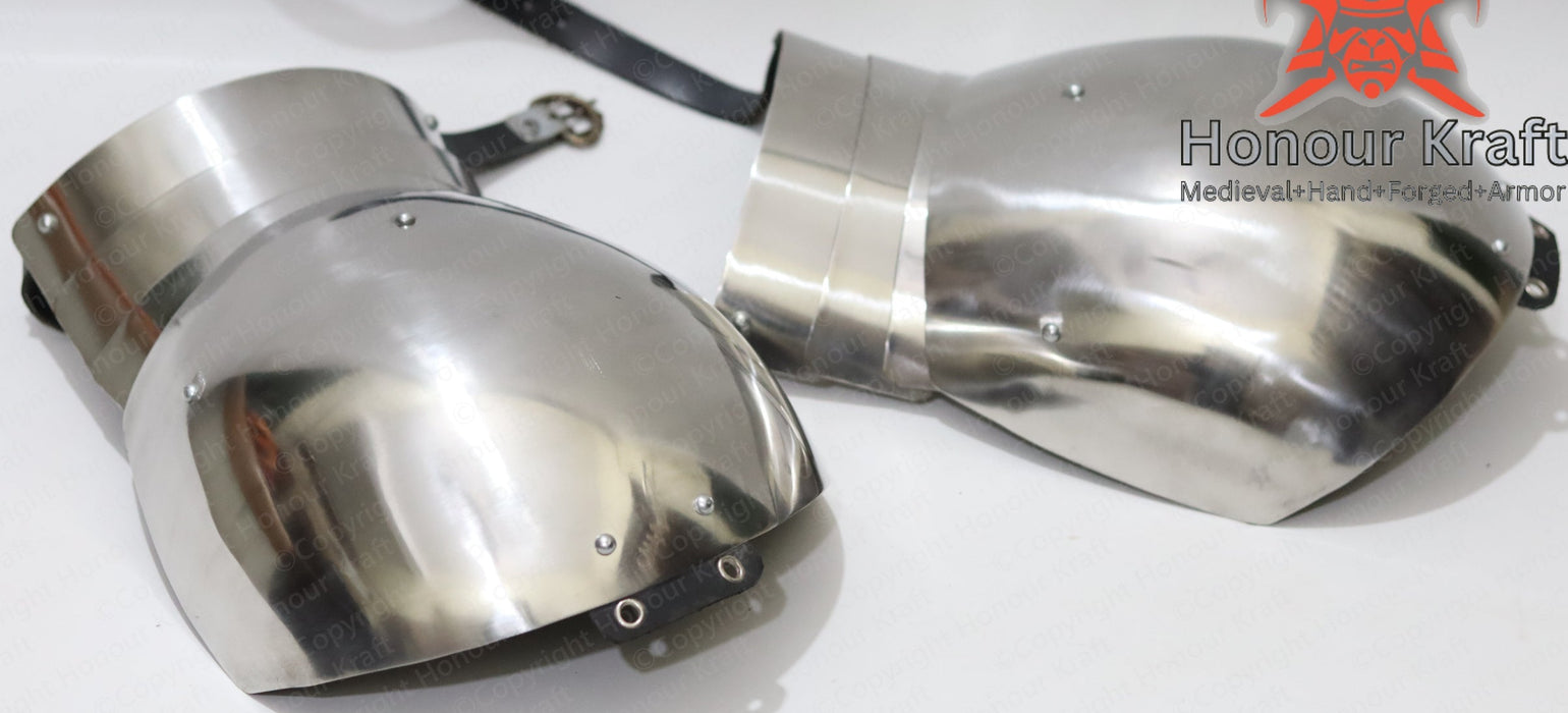 Hand forged medieval plate pauldron shoulder armor detail