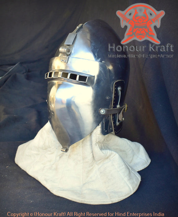 MCF approved 14th century german bascinet helmet for tournaments

battle ready nuremberg bascinet helmet for buhurt full contact