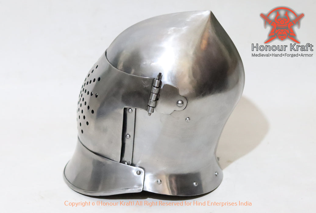 Medieval knight great bascinet helmet crafted for armored combat sports and full-contact battles