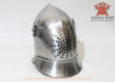 Titanium great bascinet helmet built for lightweight performance in buhurt and historical armored combat