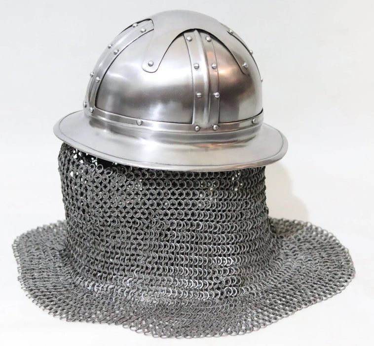 durable steel varangian helmet for team melee

hand forged varangian helmet for medieval MMA

professional buhurt fighter varangian armor helmet