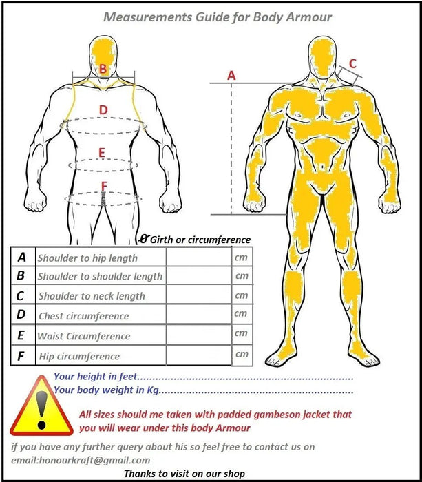 size guide chart for body armor