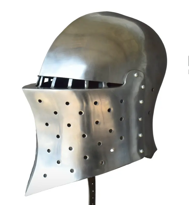 custom made samson style helmet for HMB fighters

reinforced medieval samson helmet for armored combat