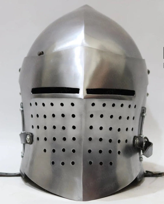 Historical spoleto bascinet helmet made from combat grade steel